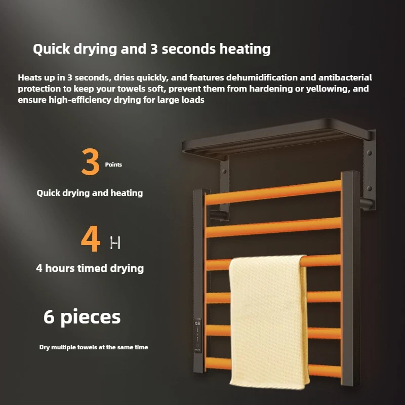Carbon Fiber Electric Towel Rack,timed Drying,bath Towels,non Perforated Storage Rack,electric Heating Constant Temperature Rack