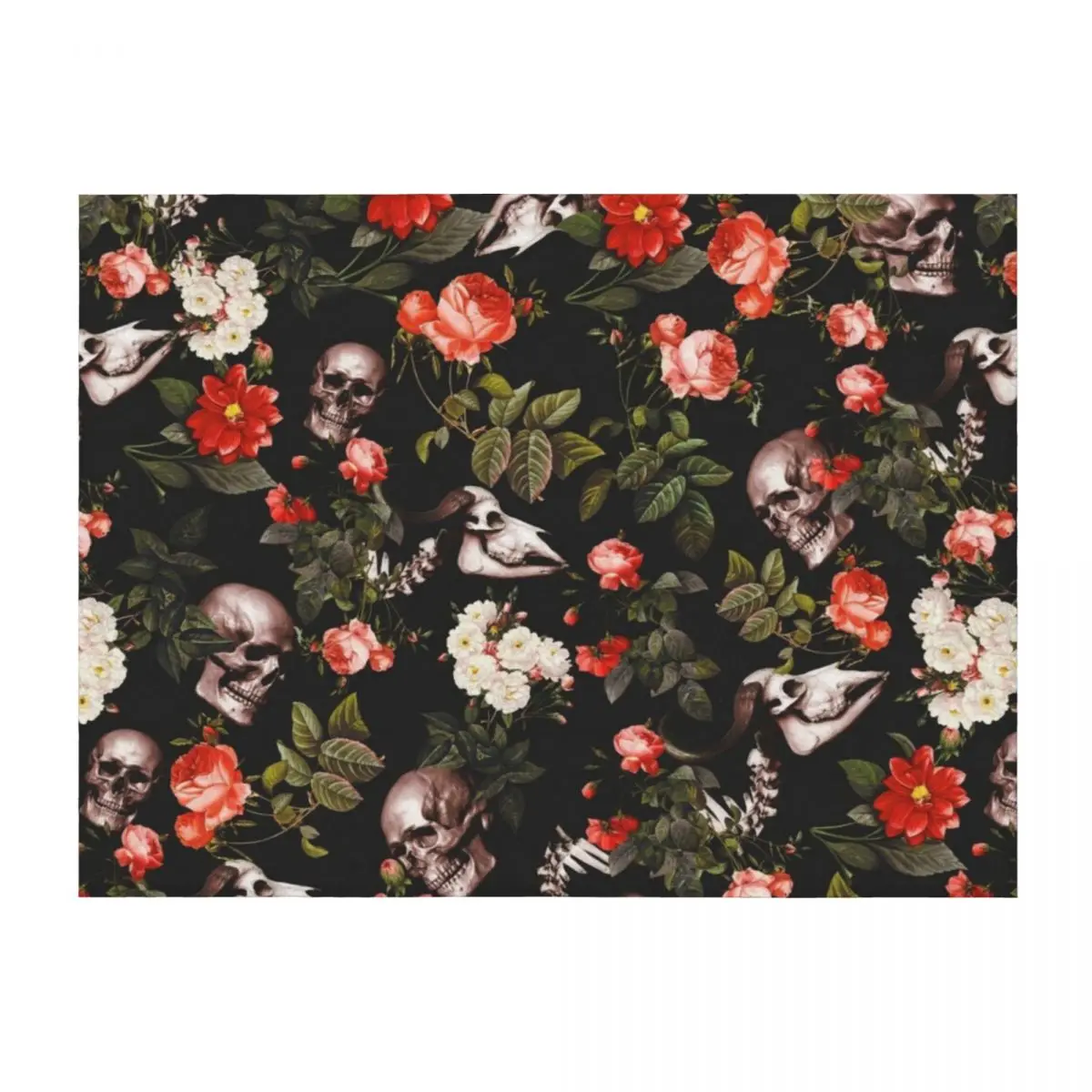 

Skull and Floral Pattern Throw Blanket Soft Plaid funny gift Shaggy decorative Blankets