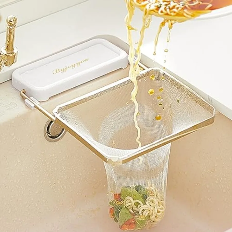 

Sink Hanging Drain Basket Stainless Steel Corner Sink Strainer Basket Holder with 50 Pcs Filter Mesh Strainer Kitchen Sink Food