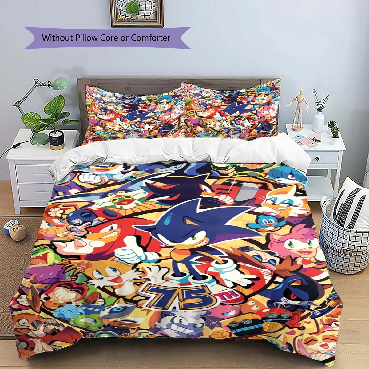 Sonic the Hedgehog Patterned Duvet Cover Set Anime Nice Fan Gift Daily Use Bedding Bedroom Ornament -xia68