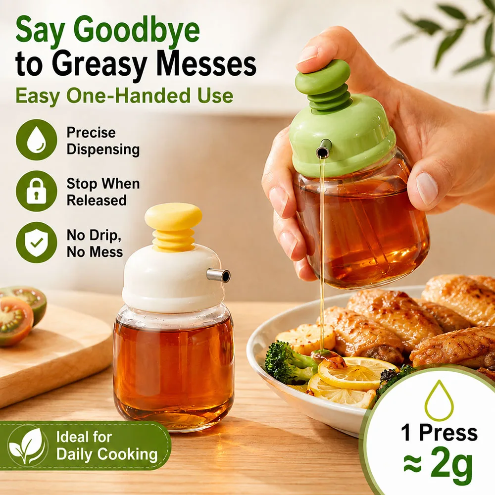 Press-top Glass Oil Bottle,Soy Sauce And Vinegar Condiment Bottle,Home Kitchen Spice Metered Oil Control Bottle