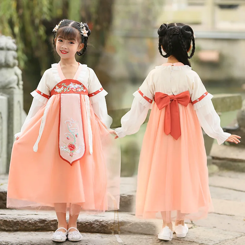 Новое Осеннее пушистое платье ханьфу с вышивкой в китайском стиле для девушек традиционное вечерние ничное вечернее платье для выступлений