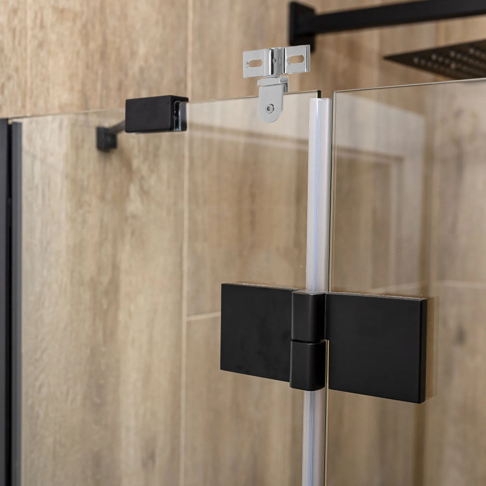 

1 Set Of Black Heavy Duty Pivot Hinges For Shower Doors Cabinet Hinges, Zinc Alloy Hinge Clip, Glass Door Hinge Replacement,