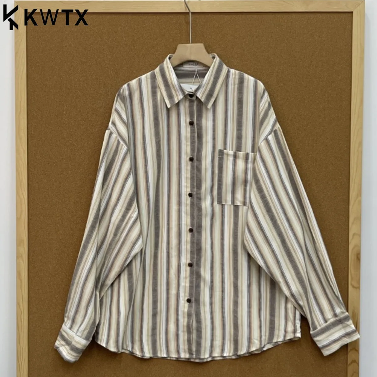 

KWTX 2025 Lady Retro Stripes Single-Piece Buttoned Fashion Office Shirt