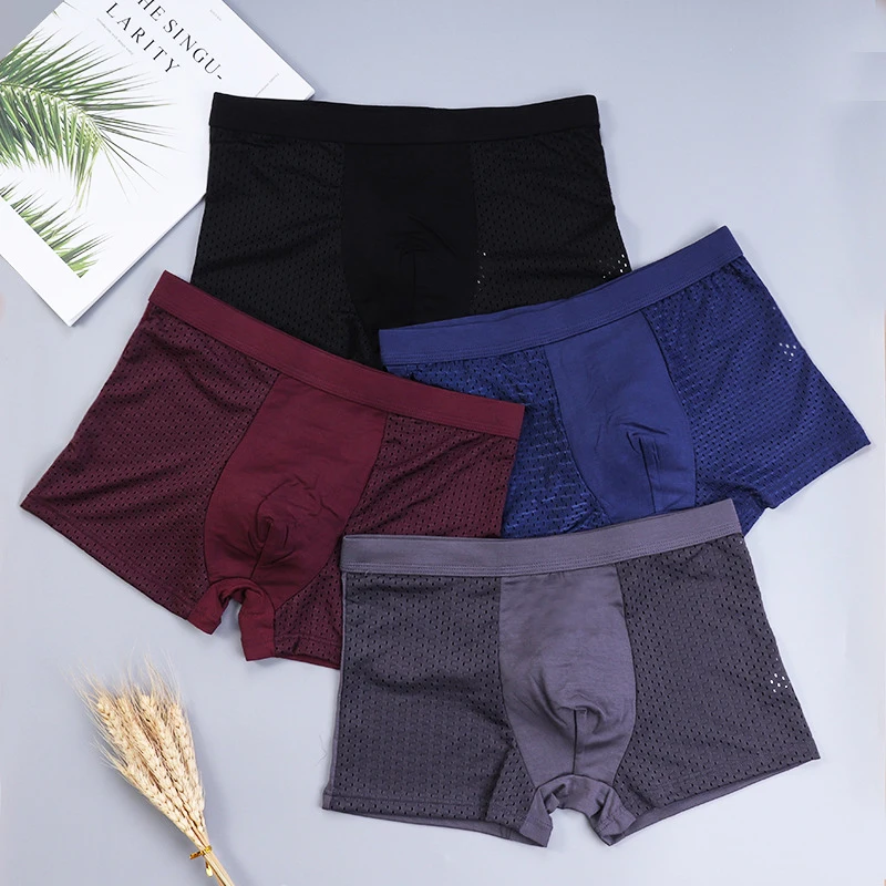 2Pcs/Lot Men's Underpants Men Underwear Boxershorts Breathable Hombre Hole Large Size Sexy Panties Male Shorts Lingerie