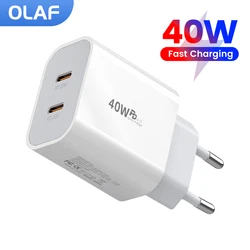 Olaf 40w usb c carregador de carga rápida qc 3.0 duplo pd carregador tipo c adaptador de carregador rápido para iphone xiaomi samsung huawei telefone