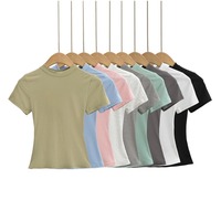 2025 New High Quality Casual T shirt Sexy Slim Short Sleeves Fashion Trend Solid Women Clothing y2k Tops