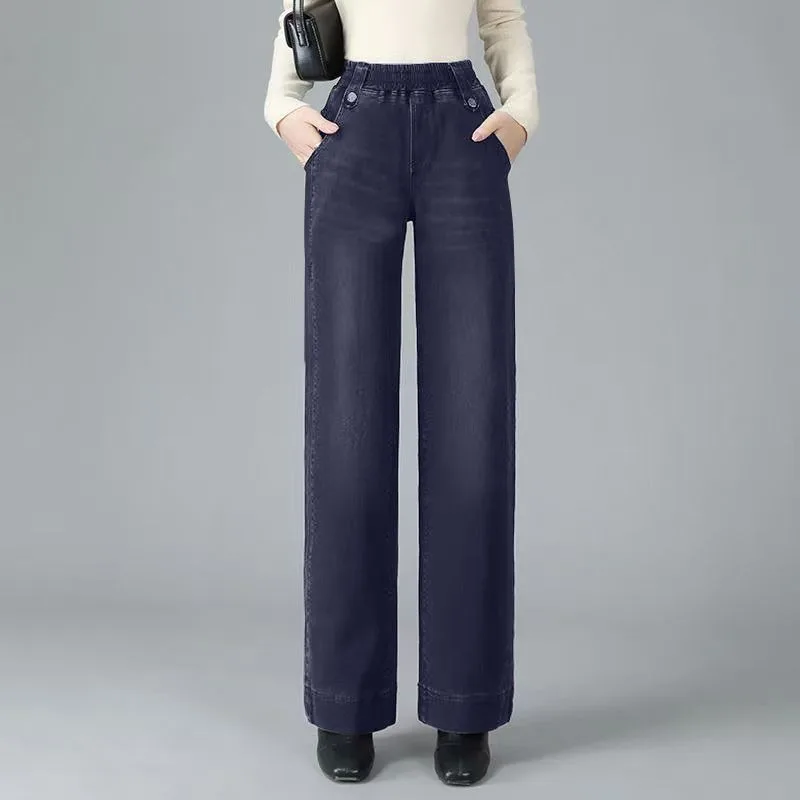 

Spring Autumn New Style Fashion Straight Jeans Middle-aged Women's Wide Leg High Waist Loose Casual Pants