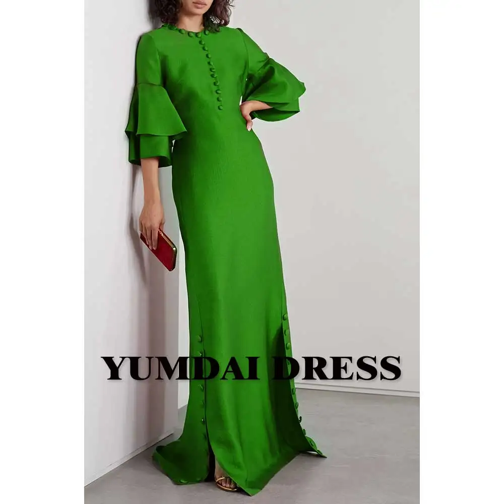 

YUMDAI Gorgeous Green Satin Dubai Evening Dress 2024 Wedding Formal Guest Prom Party Slit Straight Skirt Home Reunion Dress