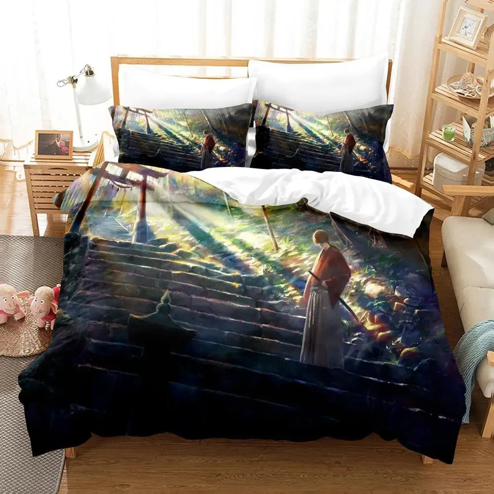Fashion Anime Rurouni Kenshin Bedding Set Boys Girls Twin Queen Size Duvet Cover Pillowcase Bed Kids Adult Fashion Home Textiles