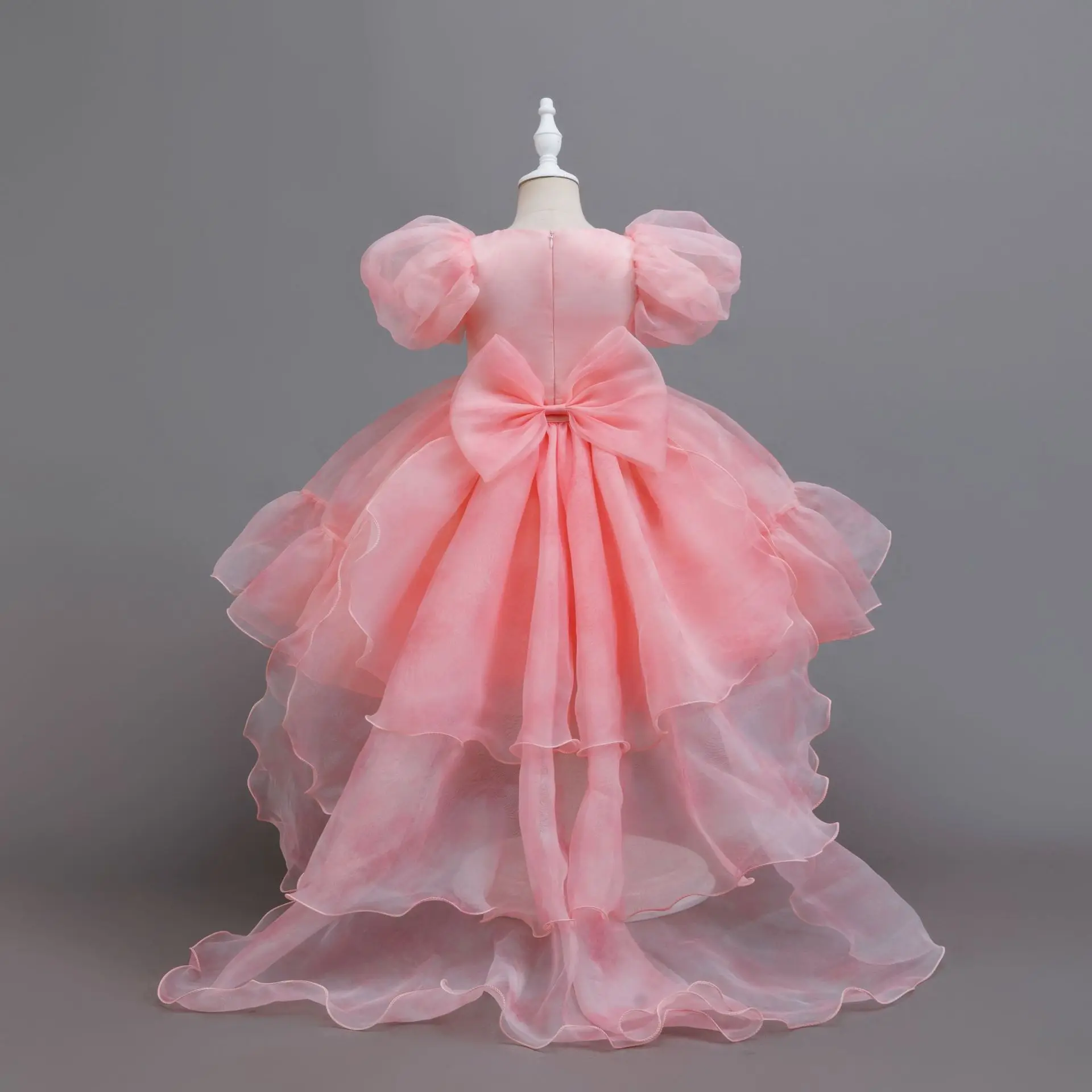 HETISO Green Tulle Kids Princess Party Dress Little Girl Long Tail Carnival Costume Elegant Gown for Baby 2-6 Years