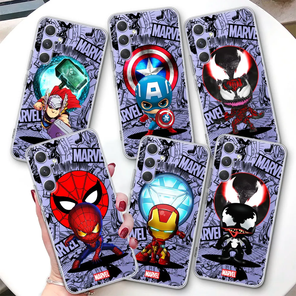 Marvel Cartoon Iron Man Spiderman Phone Case for Samsung Galaxy A71 A15 A24 A54 A55 A33 A35 A12 A13 A14 Transparent TPU Cover