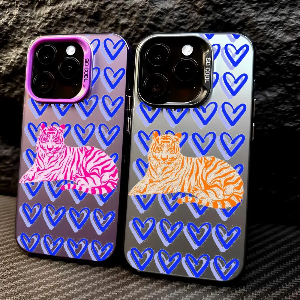 Simple Heart Tiger Cool Phone Case For iPhone 17 16 15 14 13 12 Pro Max Air multicolor Matte Laser Metallic Aurora Funda