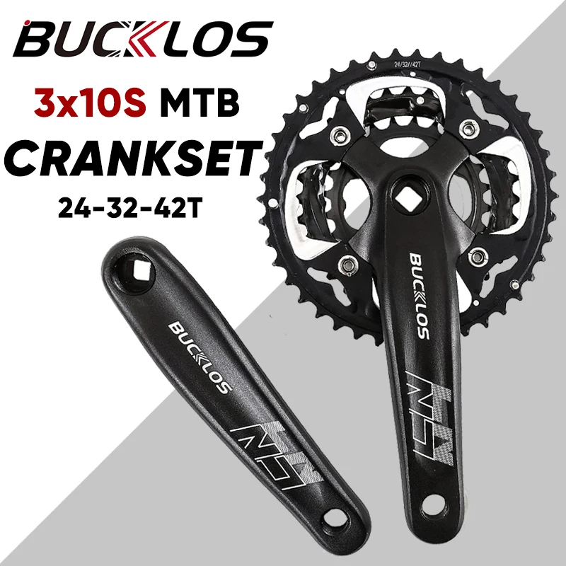 BUCKLOS 104BCD MTB Crankset 10V 24-32-42T Bicycle Triple Crankset Aluminum Square Hole Crank Set 104/64BCD Mountain Bike Parts