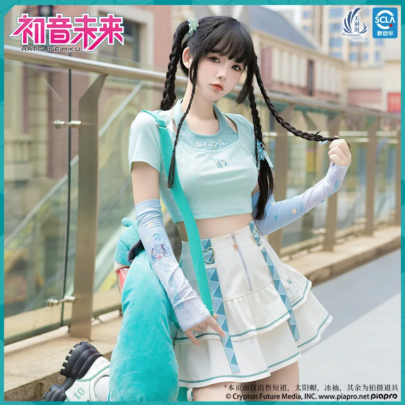 Originele Hatsune Miku Geplooide Rok Zomer Kawaii Tops Tee Rokken Voor Vrouwen Witte Korte Jurk Cosplay Kostuum Kleding