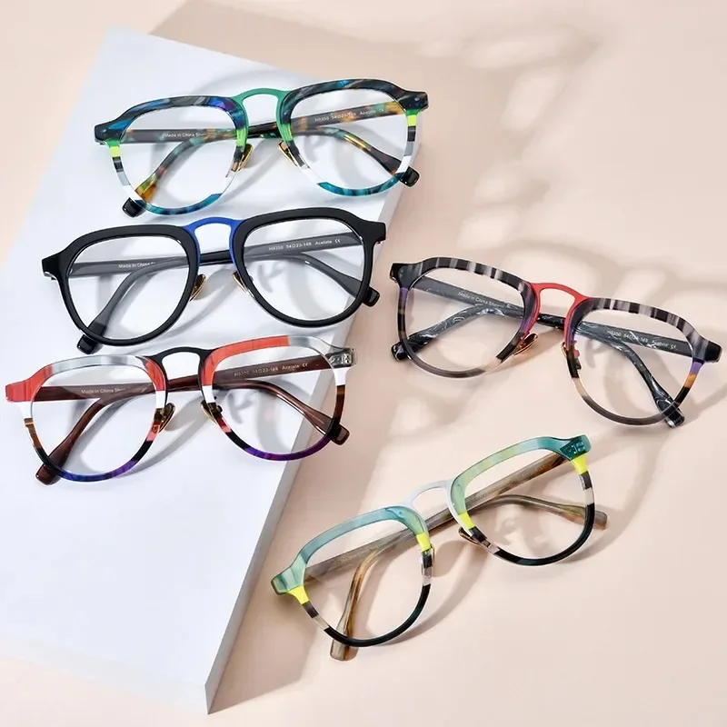 Armação de óculos piloto colorida, emenda de acetato de alta qualidade, masculina, feminina, personalizada, retrô, oval, completa, armação de óculos de prescrição
