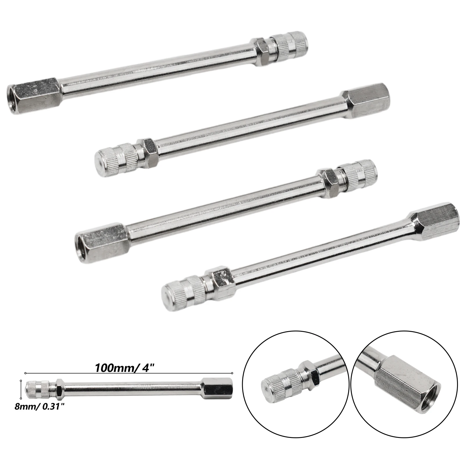 100mm Metal Tyre Valve Extensions 4pcs for Auto Car and Truck Designed to Facilitate Tire Inflation and Valve Access