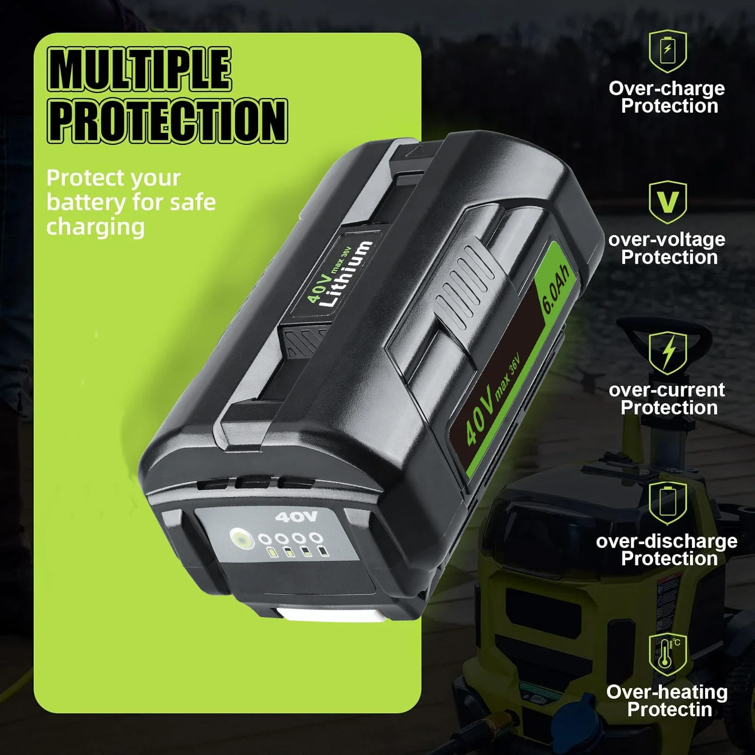 1/2/4 Uds 40V 6.0Ah OP4040 reemplazar para Ryobi 40V Li-on batería Pin Compatible con Ryobi 40 voltios OP40301 OP4050A OP40501 OP40601