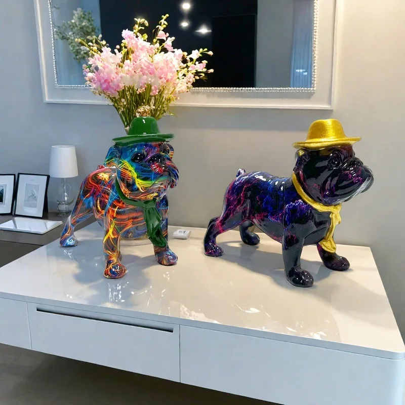

Resin French Bulldog Statue Animal Figurines Colorful Graffiti Doggy Sculpture Desktop Office Room Home Decor Friend's Gift