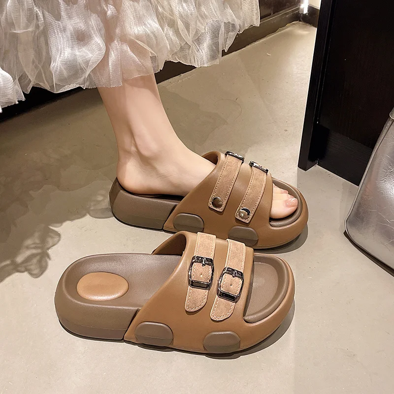 

Casual EVA Thick Heel Fashionable Summer Slippers Women's Indoor Outdoor Beach Wear Comfortable Soft Bottom Flat Sandals