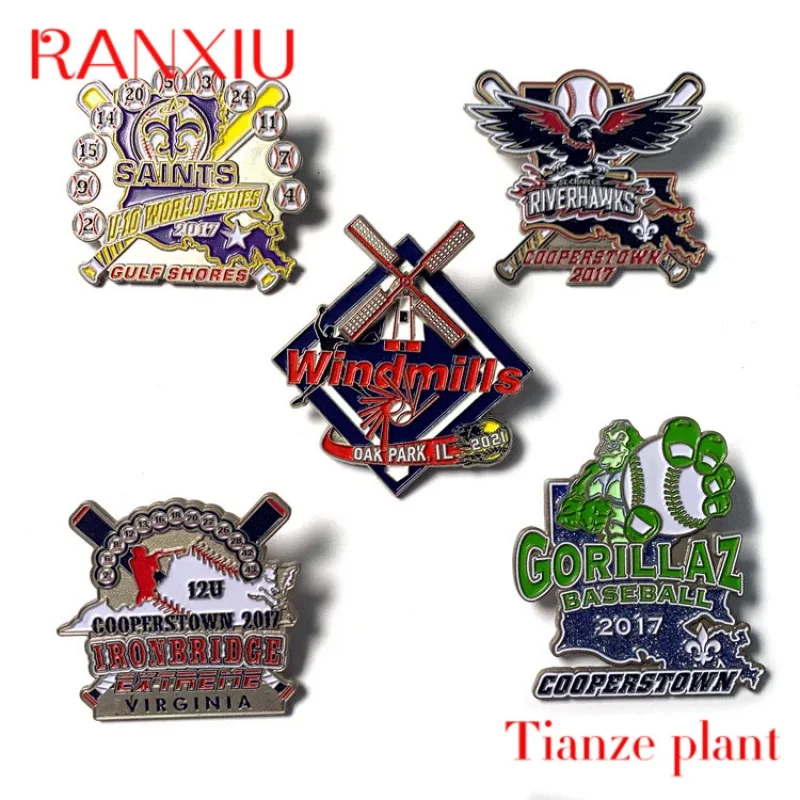 Pin de béisbol personalizado de alta calidad, insignias de Metal, pines de solapa de esmalte suave para deportes, China