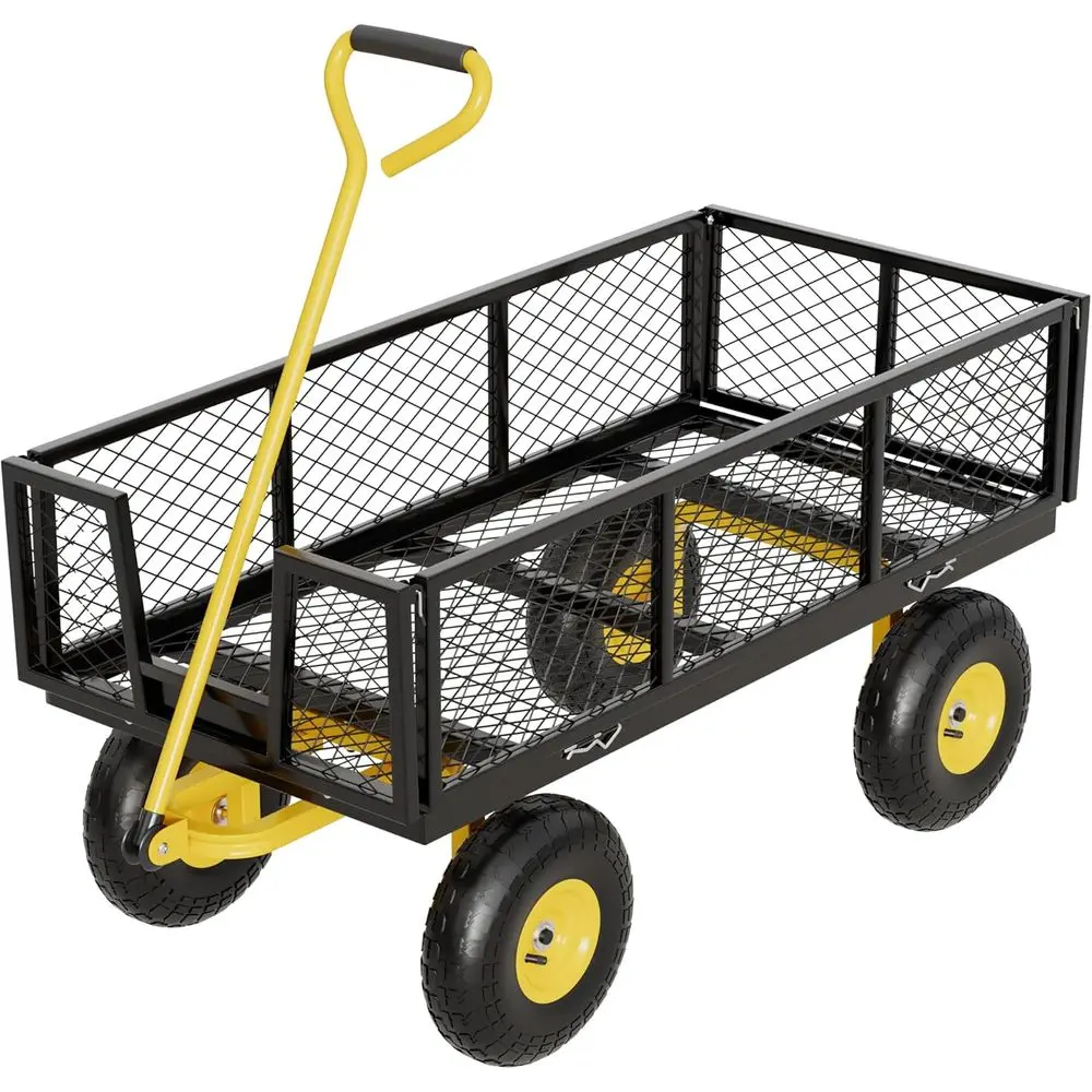 

900 LBS Garden Wagon Cart with Wheels, Heavy Duty Metal Utility Cart Foldable for Outdoor, Beach and Yard (Black)