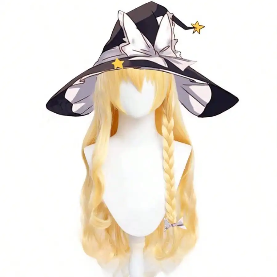 

Lifelike Daily Synthetic Hair Cover Daily Halloween Cosplay Hair COS Ombre Wigs With Bangs Marisa Long Light Gold Curly Wig