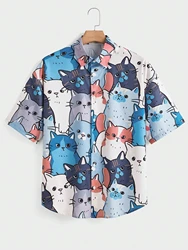 Men And Women Cartoon Pattern Printed Shirts Casual Design Short Sleeve Shirts Fashion Button Tops