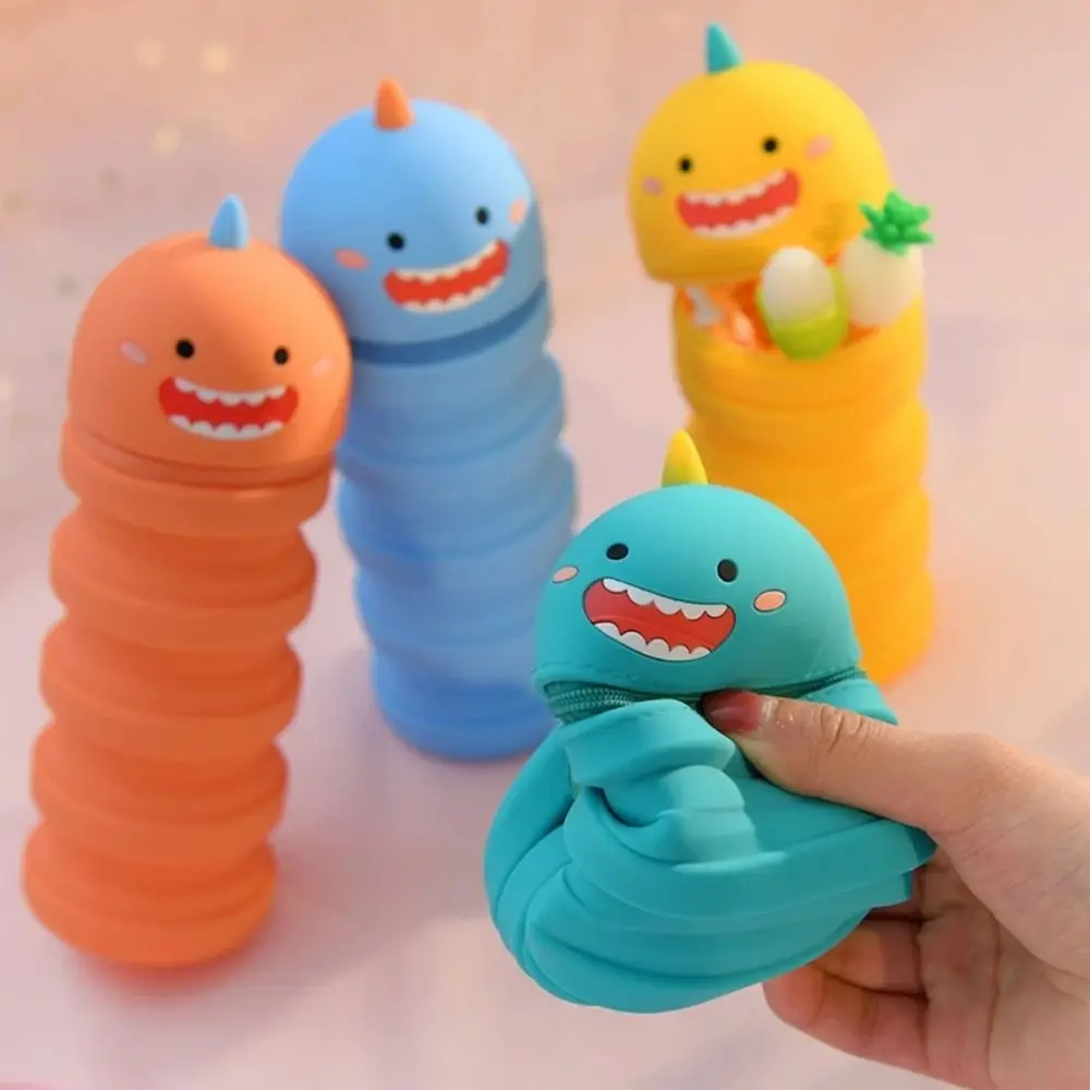 3D Little Dinosaur Pencil Case Waterproof Large Capacity Silicone Stationery Box Cartoon Kawaii Coin Purse Student