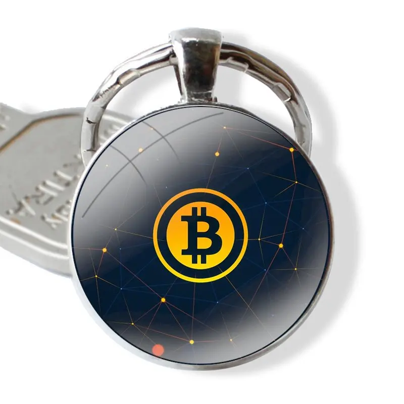 Bitcoin Keychain Glass Cabochon Metal Pendant Classic Men's Women's Keyring