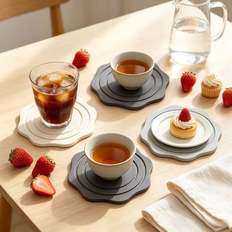 4PCS Diatomaceous Earth Coaster Instant Dry Diatomite Drink Coasters Table Flower Shape Absorbent Coaster for Coffee Drinks