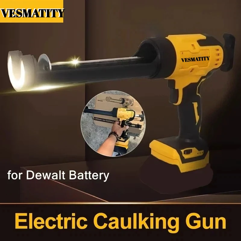 Electric Glass Glue Gun with LED Light Cement Glass Adhesive Glue Wireless Glass Windows Filling Sewing Gun for Dewalt Battery