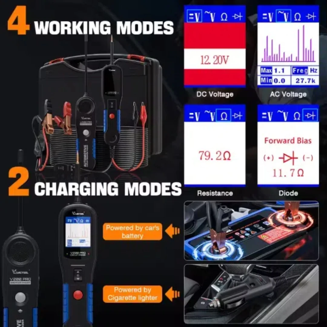 2025 VDIAGTOOL V200PRO Tester per sonde di circuito di alimentazione automobilistica Interruttore Finder 12/24V Relè elettrico/Strumenti diagnostici di corrente