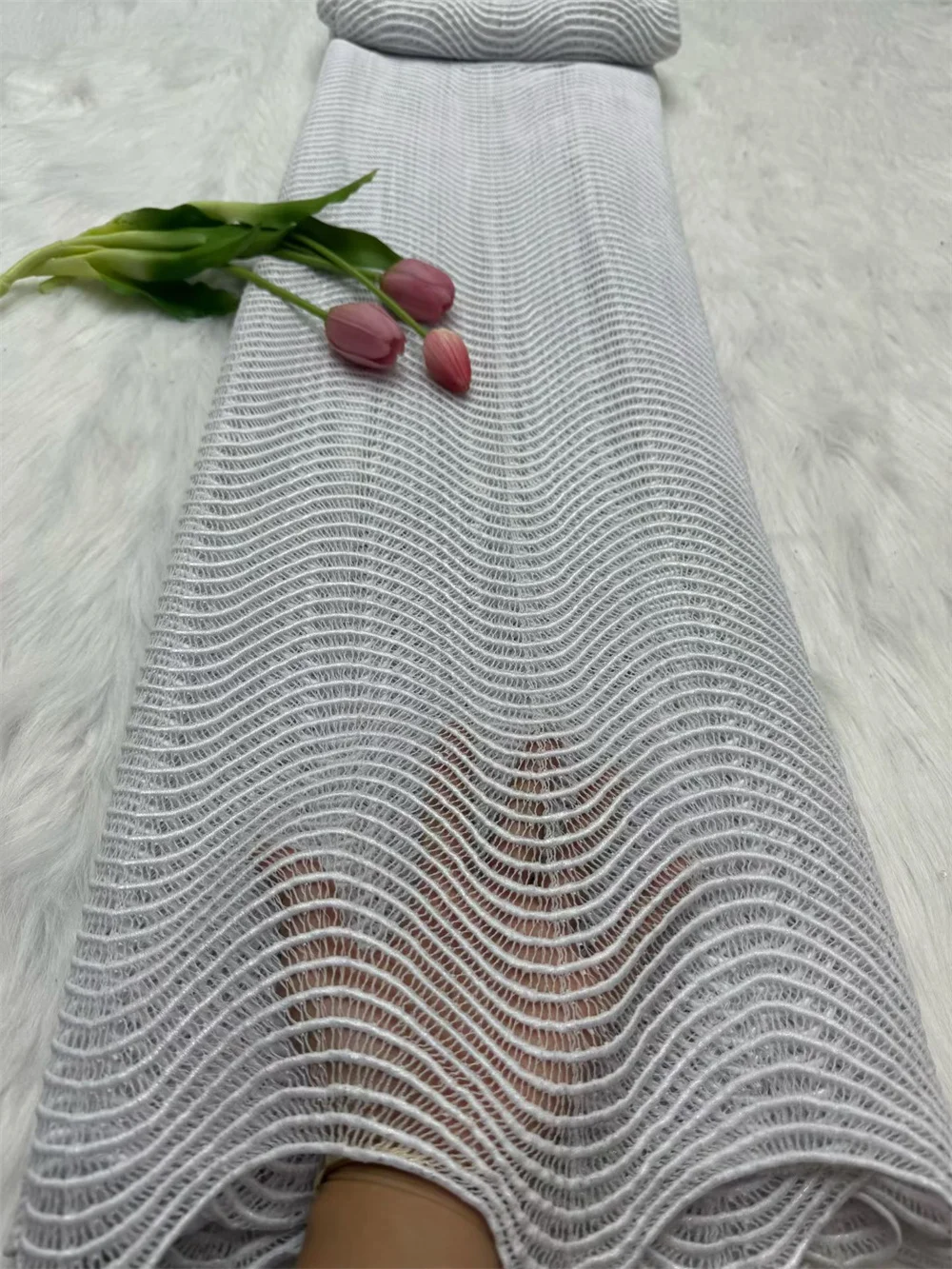 

2025 White African Guipure Cord Lace Fabric with Stones Chemical Lace Fabric Water Soluble Lace For Women Evening Party Hm109`-1