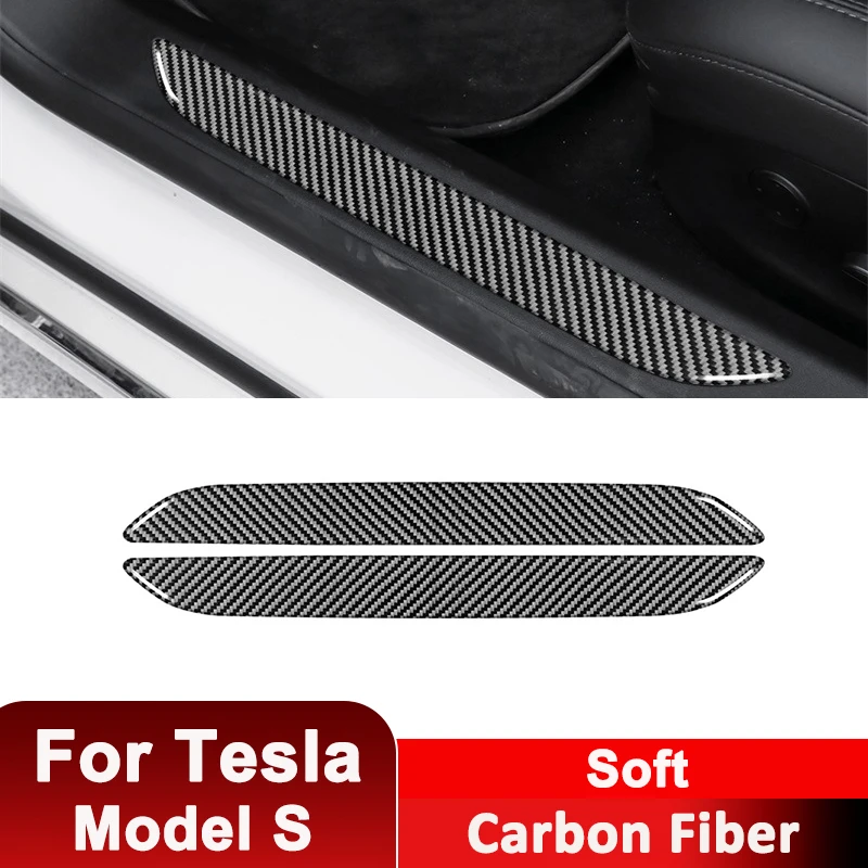 

For Tesla Model S Carbon Fiber Auto 2PCS Threshold Anti-Dust Trim Strips Decorative Sticker Car Interior Accessories