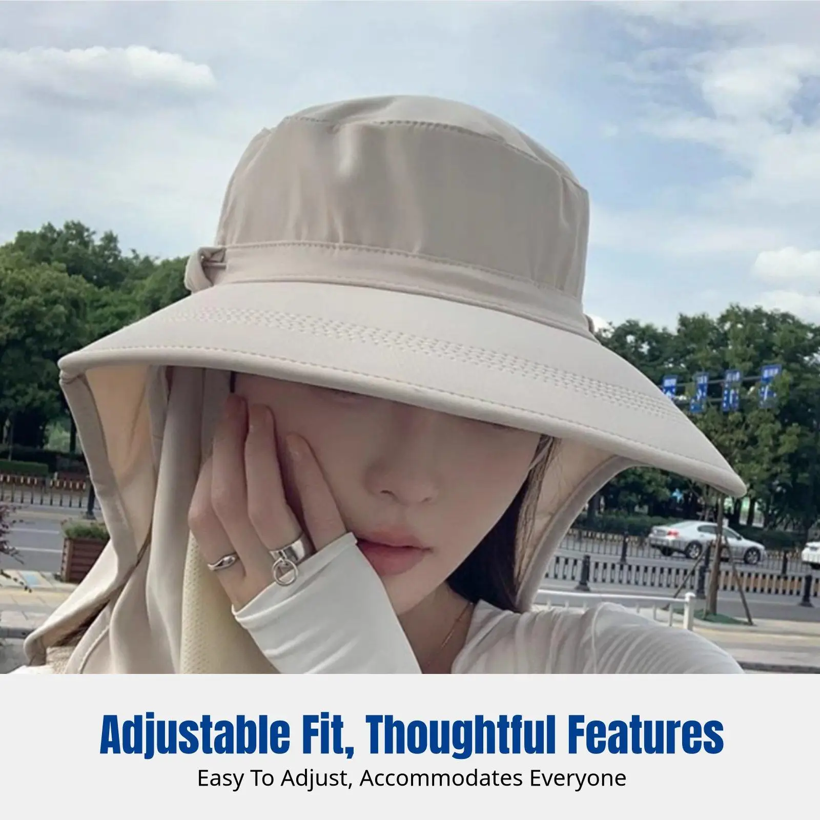 Mesh Cooling Sun Hat for Travel Commuting with Detachable Neck Shield Adjustable Foldable Style