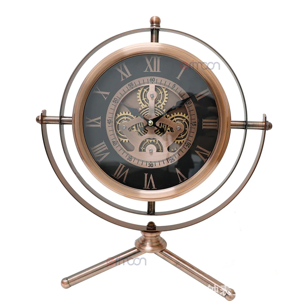 Living room gear-shaped clock, home table decoration piece, clock for household use, desktop three-legged wall clock