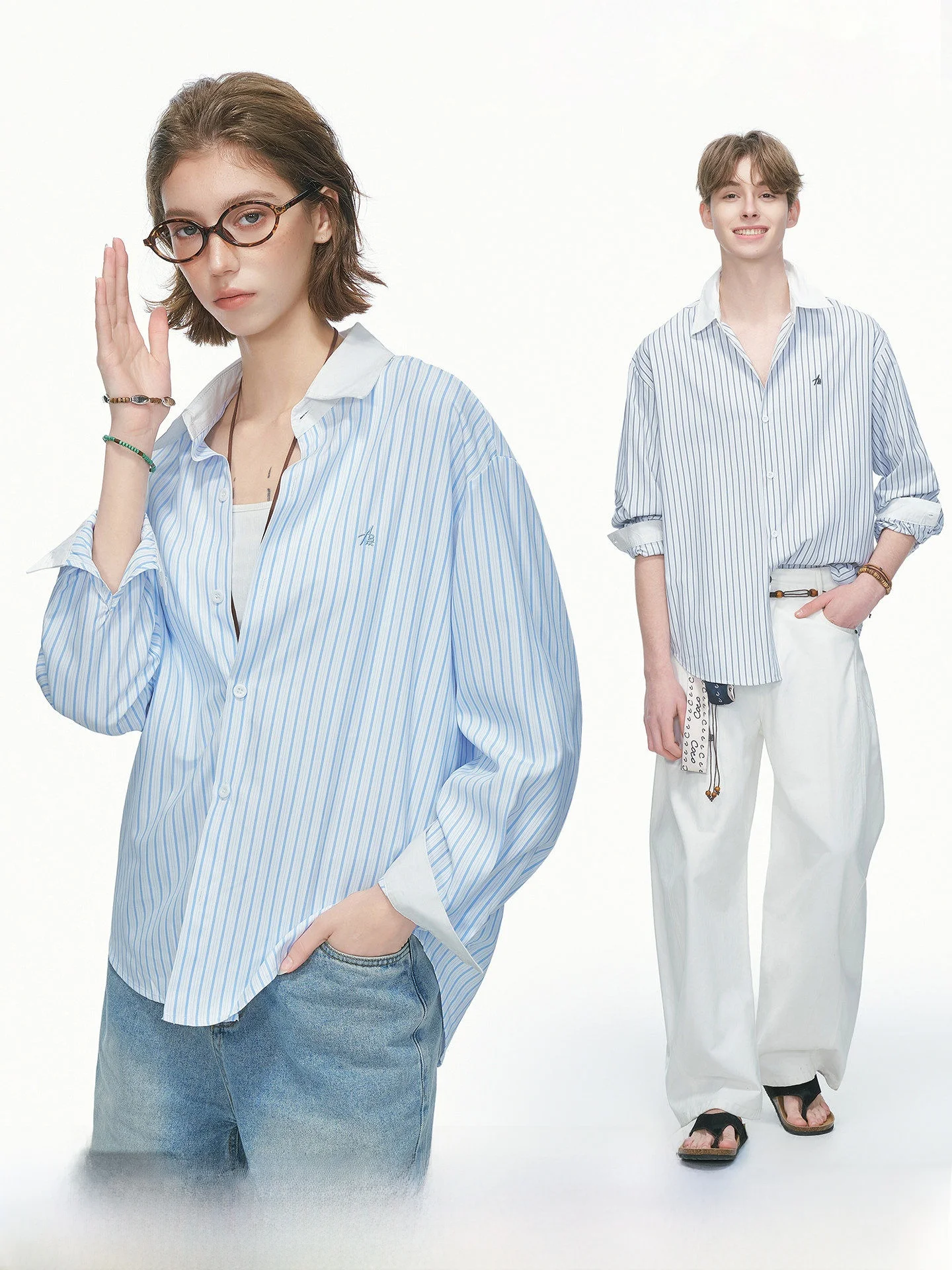 

Blue Striped Long Sleeve Casual Shirt Men's Summer Thin Stitching Commute Couple's Shirt Breathable Loose Fit Polyester Blend