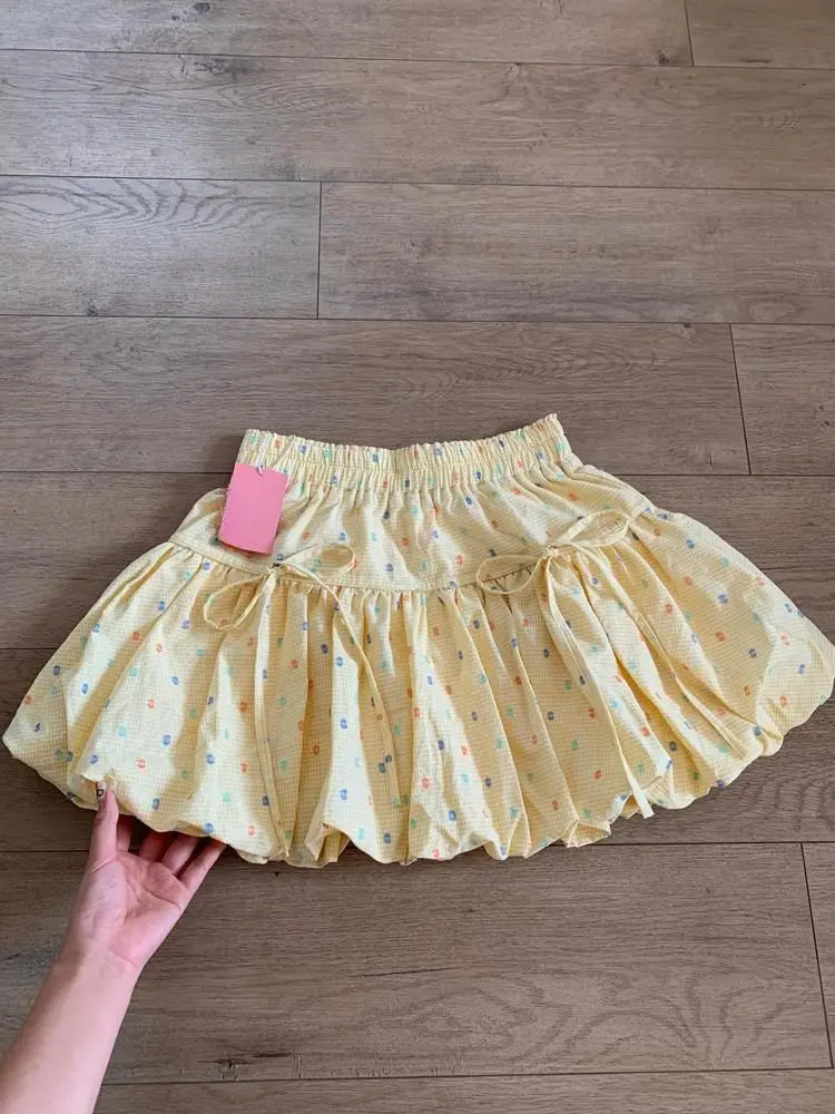 2024 Sweet Ballet Style Colorful Wave Dots Fluffy Flower Bud Skirt High Waist Short Skirt Cake Skirt