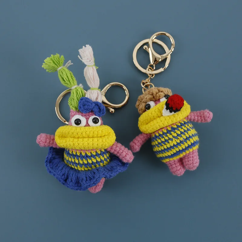 

Cute Sausage Mouth Doll Crochet Keychain Handmaking Knitting Doll Funny Keyring For Bag Pendant Knit weaved Car Keys Accessories