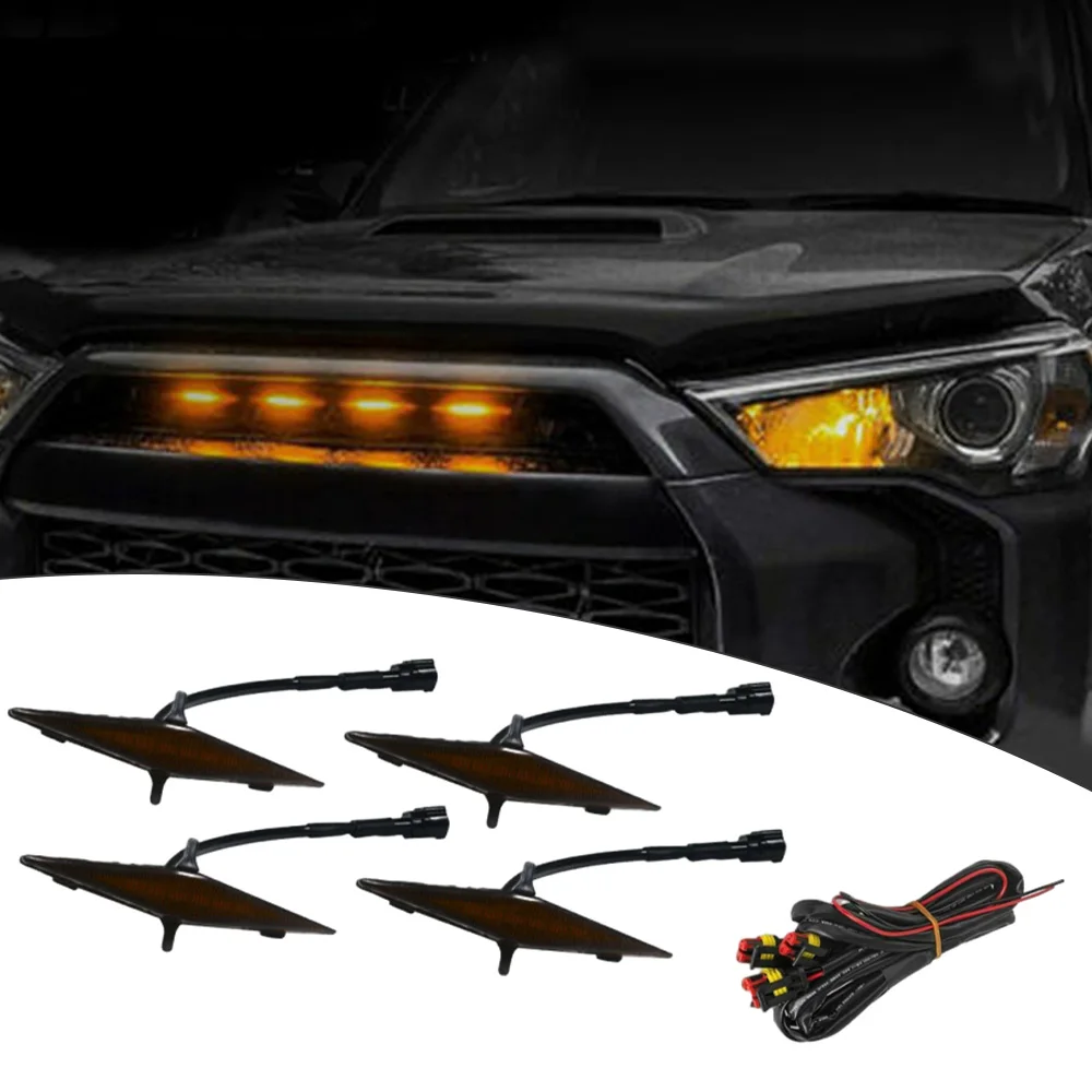 

4 шт. светодиодные фары на передней решетке, белый янтарный свет, внешние лампы на решетке, дневные ходовые огни для Toyota 4Runner TRD Pro 2014-2019