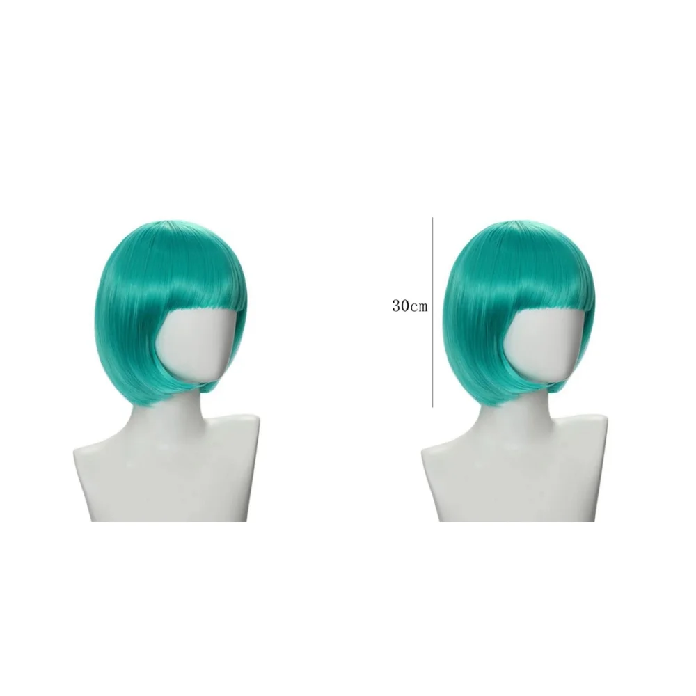 Halloween Short Bob Synthetic Wig For Woman With Bangs Green Cosplay Lolita Party Heat Resistant Dail Natural Hair