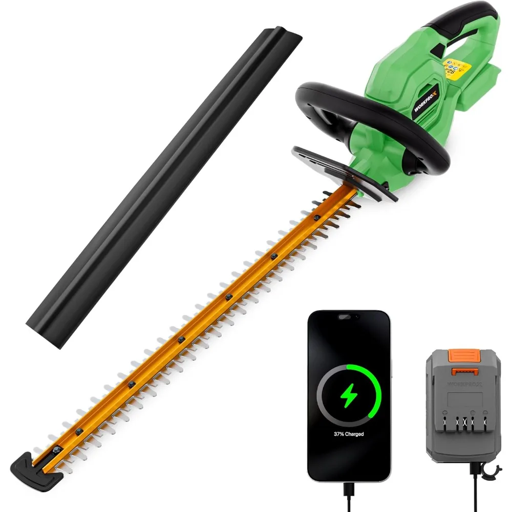 

X 20V Cordless Hedge Trimmer, Electric Bush Shrub Trimmer, 22" Dual-Action Blade and 3/4" Cutting Capacity with Safety Lock, Gre