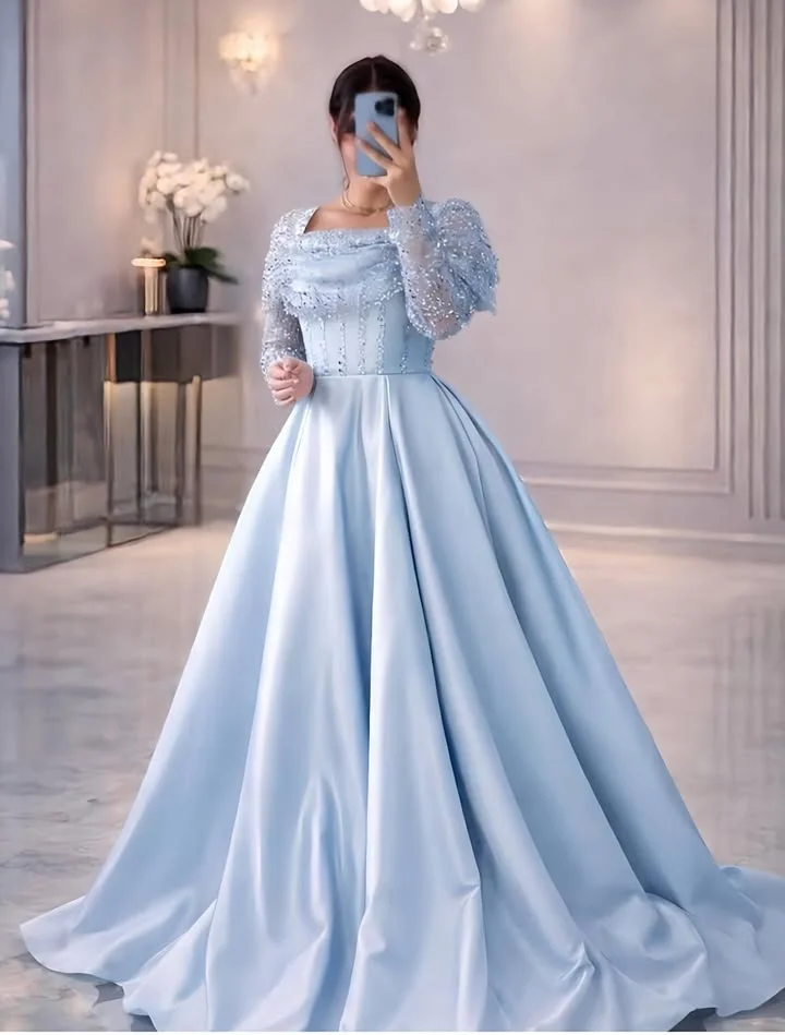 

AsaNagi Dubai Elegant Prom Gowns Luxurious Satin Floor-Length Satin Evening Dresses For Events Sequins new eve vestido
