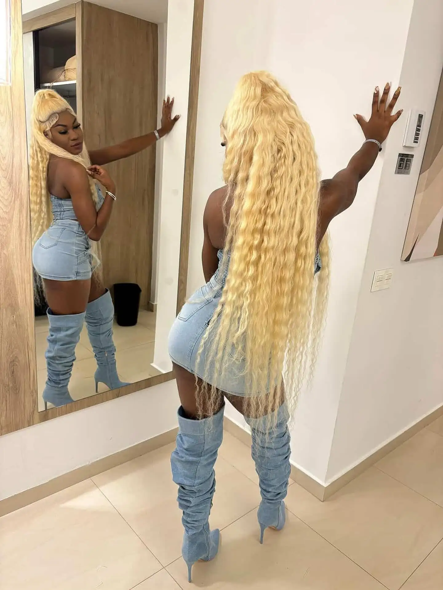 

613 Honey Blonde Curly Deep Wave Wig 13x6 HD Lace Frontal Human Hair 30-38 Inch Colored Water Wave Wig for Women