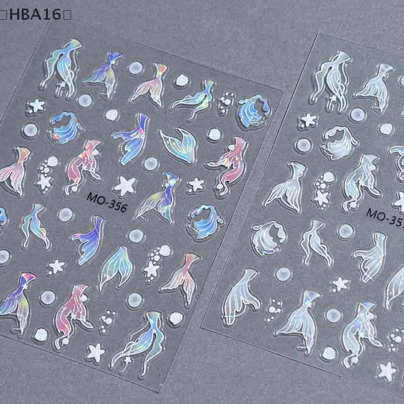 Chinese Style Goldfish Crane Nail Stickers 5D Relief Self Adhesive Nail Charms Dreamy Laser Fish Tail Nail Art Decals