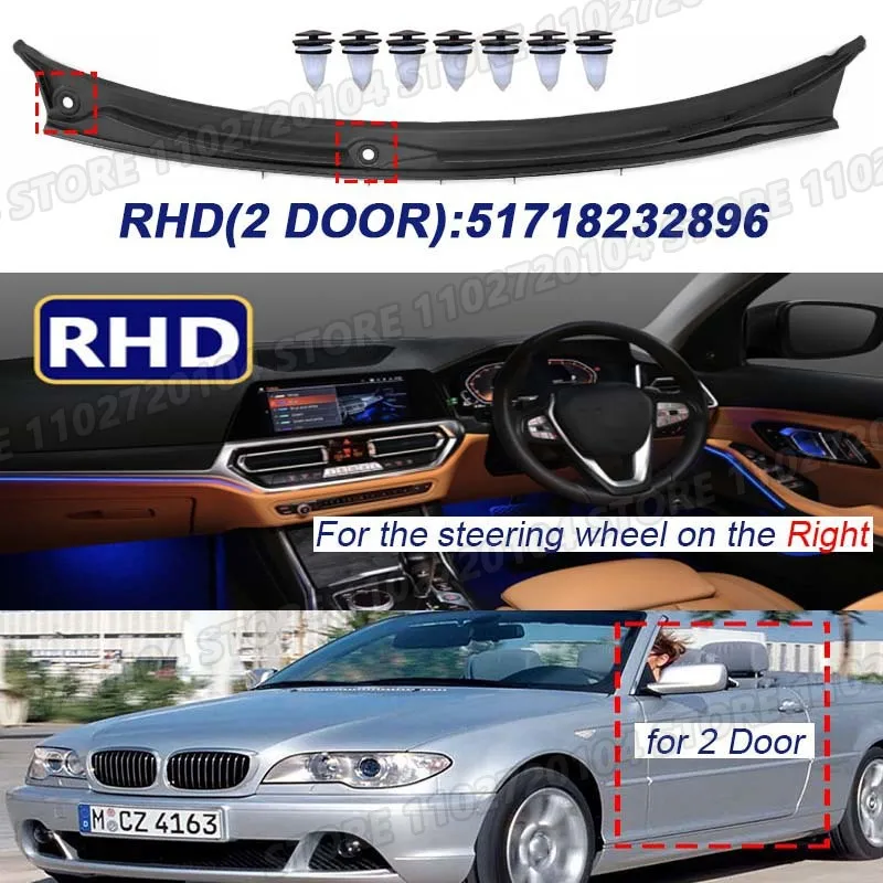 Voor E46 2 Deur 1999-2006 Coupe BMW Ruitenwisser Cowl Panel Cover LHD 323Ci 325Ci 328Ci 330Ci M3 51718232894, RHD 51718232896
