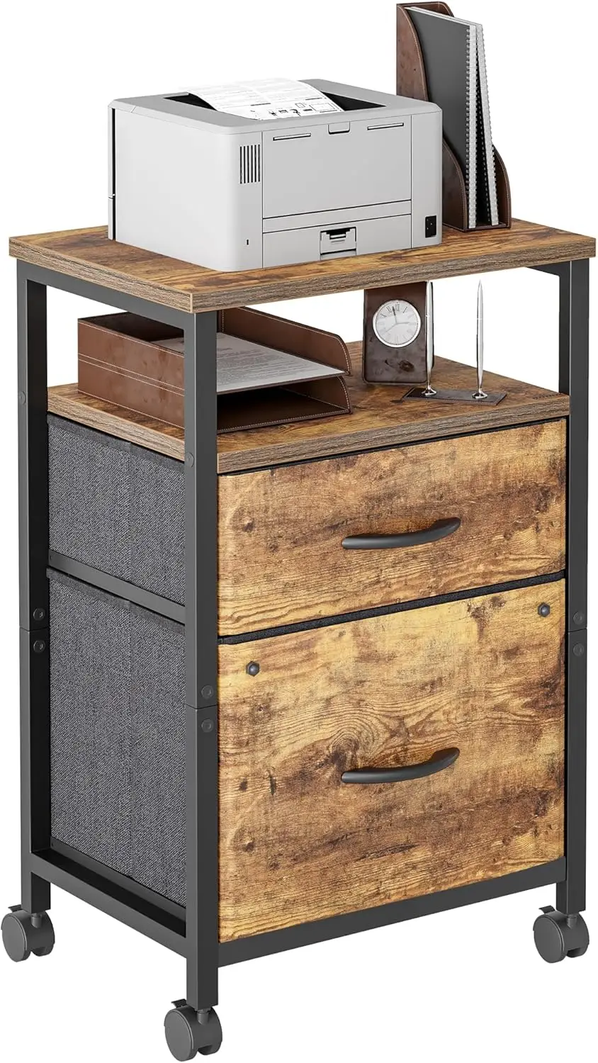 

2 Drawer Mobile File Cabinet, Rolling Printer Stand with Open Storage Shelf, Fabric Vertical Filing Cabinet fits A4 or Letter