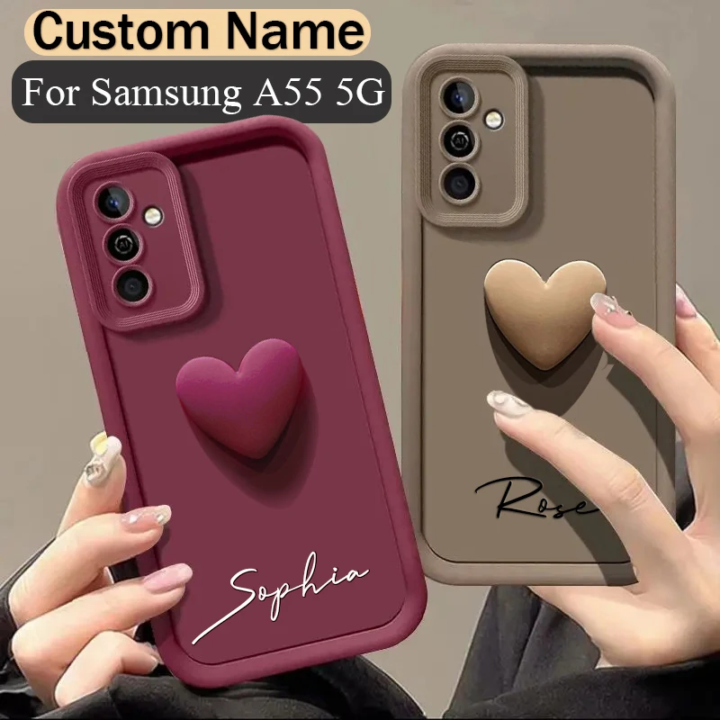 For Samsung Galaxy A55 5G Personalized Custom Name Case A55 5G 3D Love Heart Candy Bumper Cover A55 5G