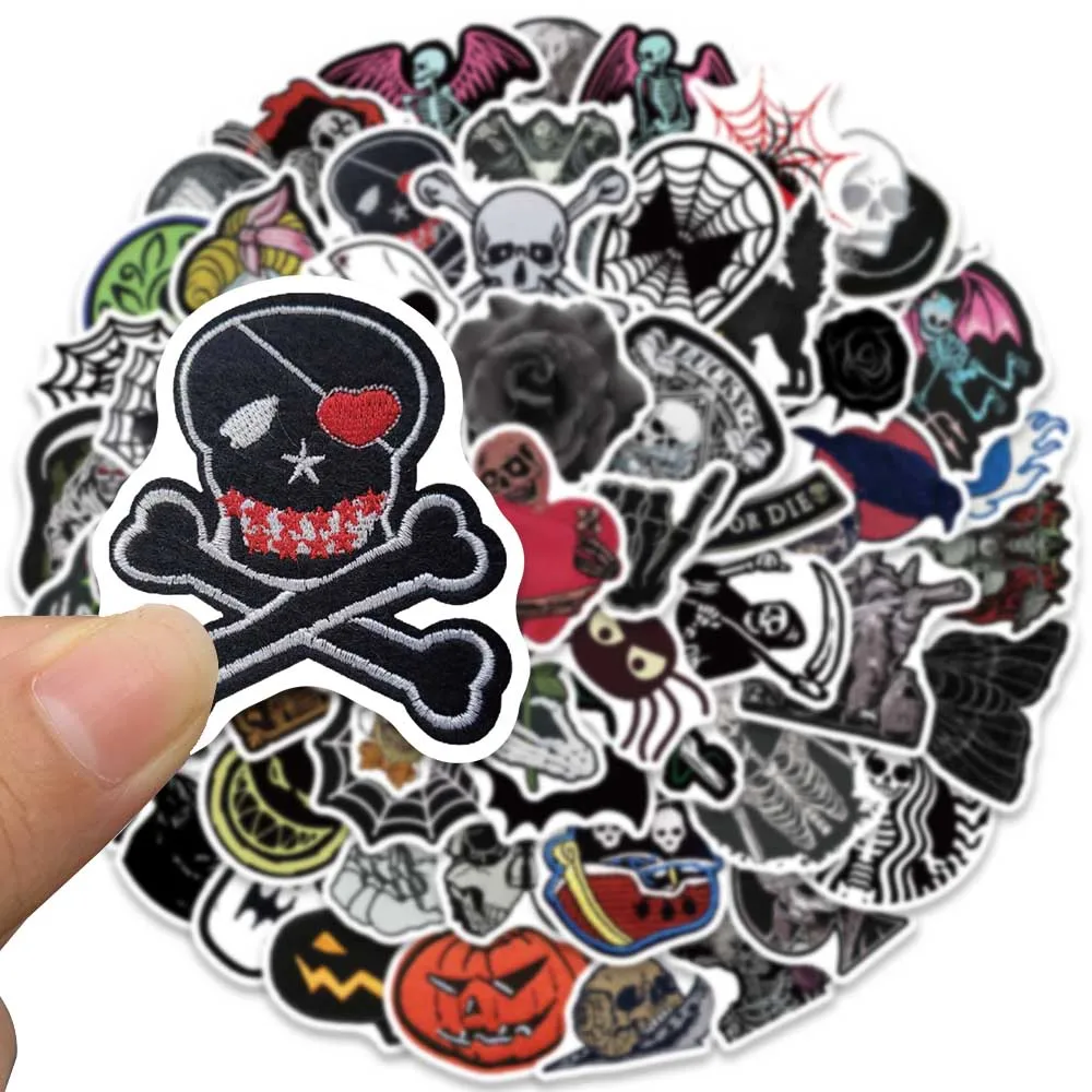 60pcs Punk Darkness Cartoon Spider Wed Skull Stickers Pack For Laptop Phone Guitar Luggage Waterproof Graffiti Car Decals